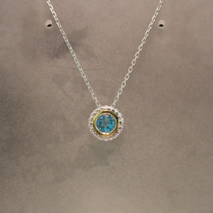 Sterling Silver and 14K Yellow Gold Blue Topaz Necklace