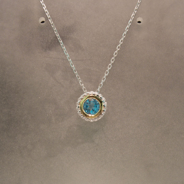 Sterling Silver and 14K Yellow Gold Blue Topaz Necklace