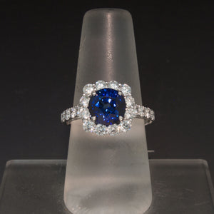 Incredible 14K White Gold Blue Sapphire and Diamond Ring