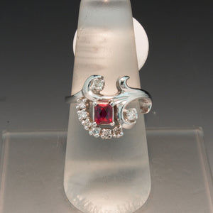 Vintage 14K White Gold Ruby and Diamond Ring