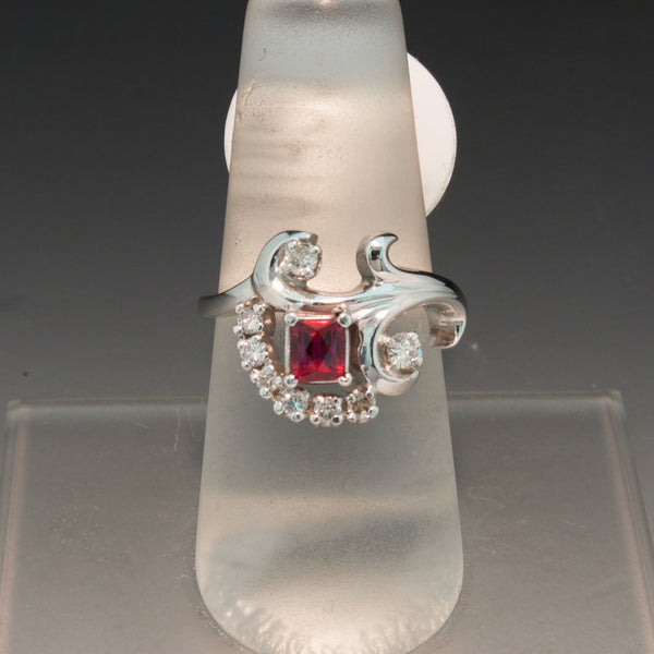 Vintage 14K White Gold Ruby and Diamond Ring