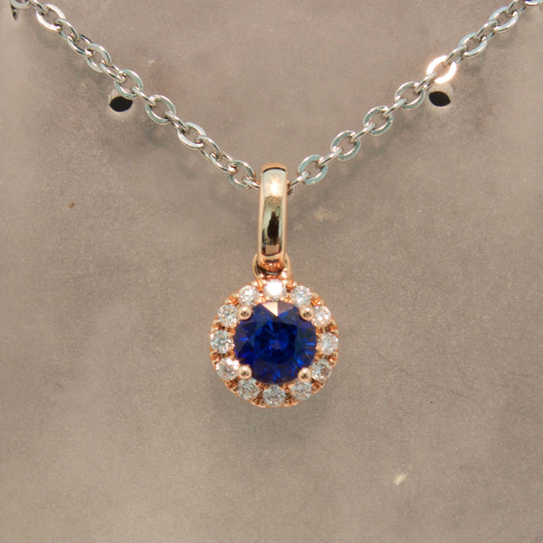 14K Yellow Gold Blue Sapphire and Diamond Pendant