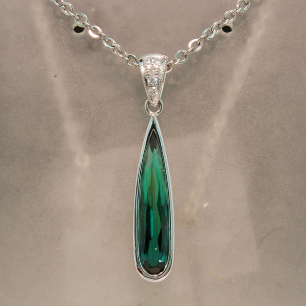 Green Tourmaline and Diamond Pendant