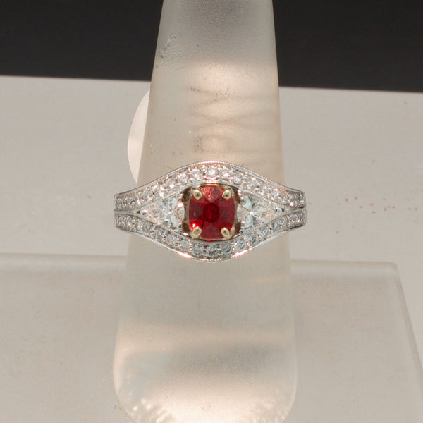 Sale! Stunning Red Spinel and Diamond Ring