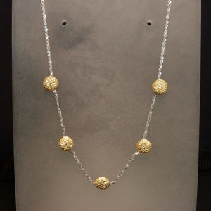 14 Karat Two-Tone Yellow and White Gold Hammered Disk Necklace