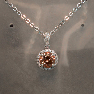 18K White Gold Copper Zircon and Diamond Pendant
