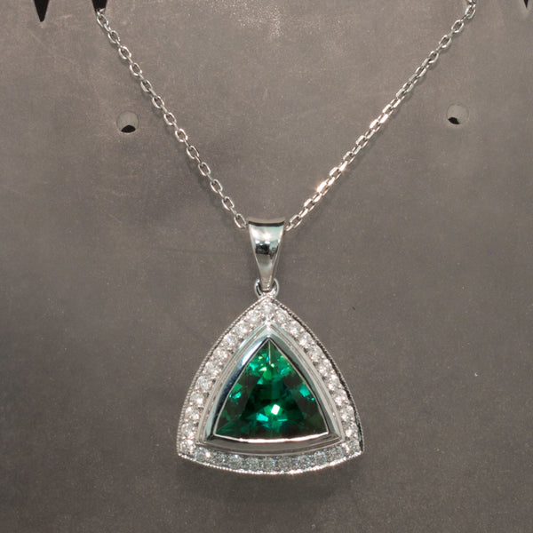 Beautiful Green Tourmaline and Diamond Pendant