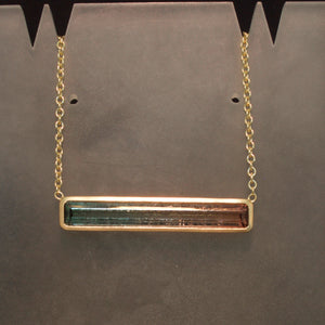 Handmade 14K Yellow Gold Tri-Colored Watermelon Tourmaline Necklace