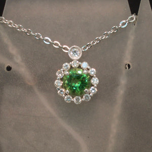 18K White Gold Green Tourmaline and Diamond Pendant