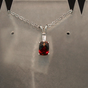 White Gold Red Garnet and Diamond Pendant