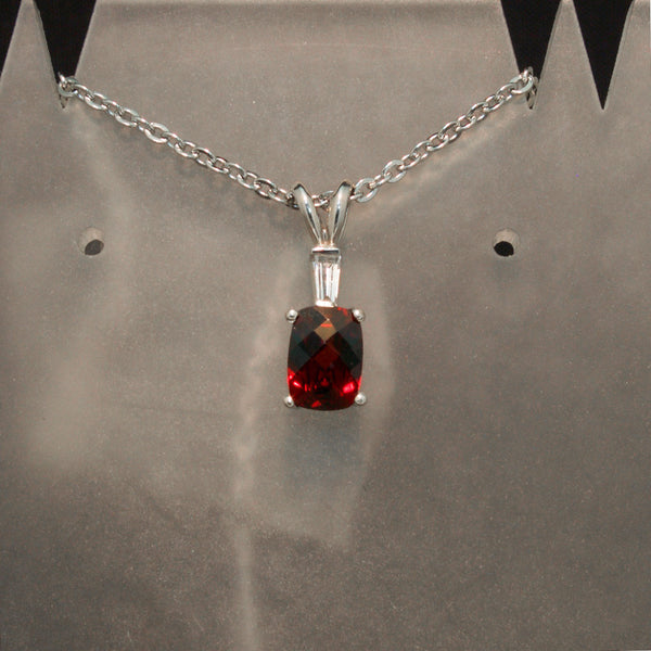 White Gold Red Garnet and Diamond Pendant