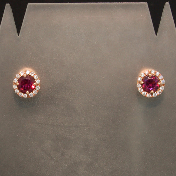 Rose Gold Cranberry Garnet and Diamond Earrings