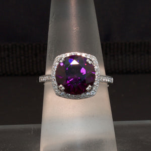 14K White Gold Purple Garnet and Diamond Ring