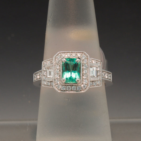 Emerald cut Emerald and Diamond Ring