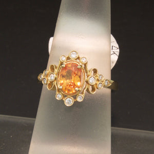 14K Yellow Gold Mandarin Orange Garnet and Diamond Ring