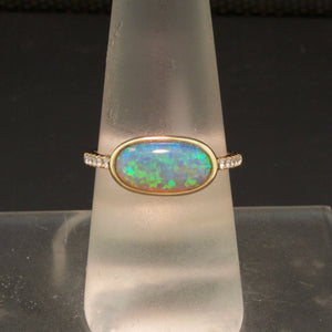 Handmade 14K Yellow Gold Opal and Diamond Ring