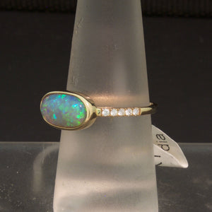 Handmade 14K Yellow Gold Opal and Diamond Ring