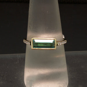 Handmade 14K Yellow Gold Green Tourmaline and Diamond Ring