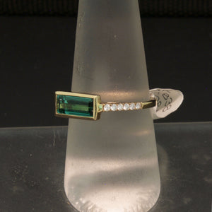 Handmade 14K Yellow Gold Green Tourmaline and Diamond Ring