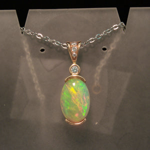 Rose Gold Ethiopian Opal and Diamond Pendant