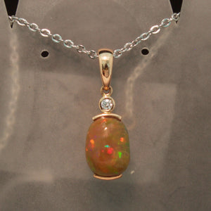 Rose Gold Ethiopian Opal and Diamond Pendant