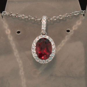 14K White Gold Garnet and Diamond Pendant