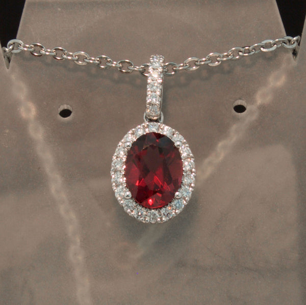 Garnet with Diamond Halo Pendant