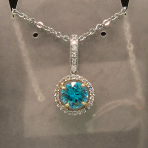 Blue Zircon and Diamond Pendant