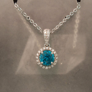 18K White Gold Blue Zircon and Diamond Pendant