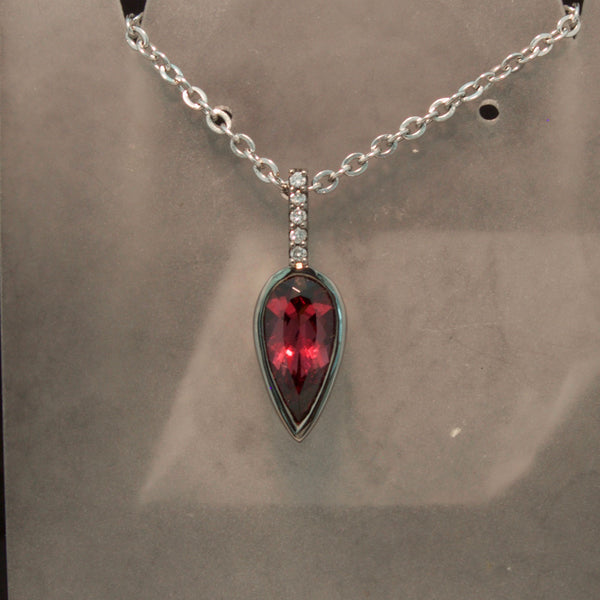 18K White Gold Cranberry Pink Tourmaline and Diamond Pendant