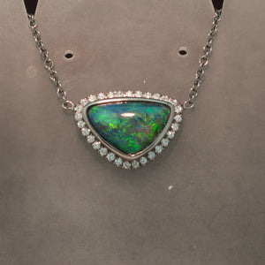 14K White Gold Black Opal and Diamond Necklace