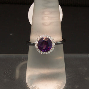 Amethyst and Diamond Halo Ring