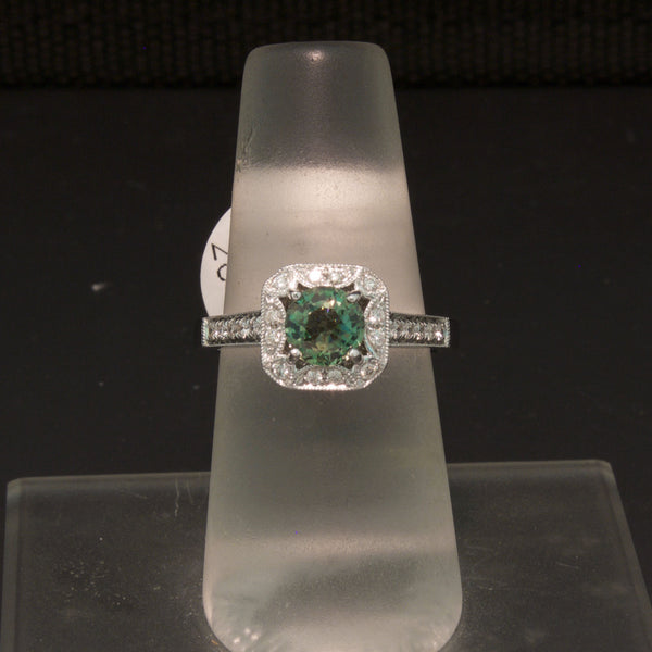 Very Pretty Green Sapphire and Diamond Ring