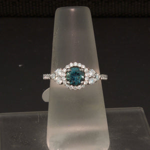 14K White Gold Teal Montana Sapphire and Diamond Ring