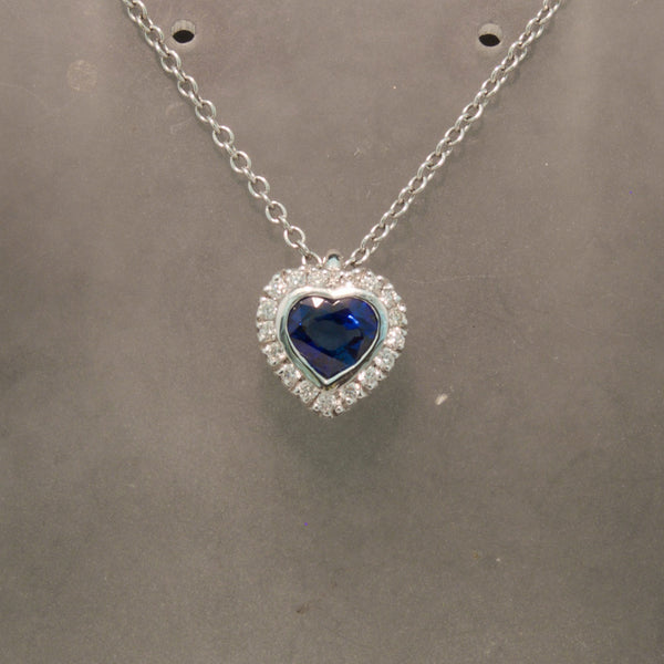 18K White Gold Blue Sapphire and Diamond Necklace