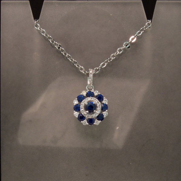 White Gold Blue Sapphire and Diamond Pendant