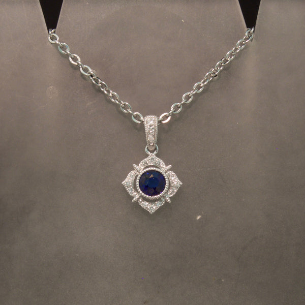 14K White Gold Sapphire and Diamond Pendant