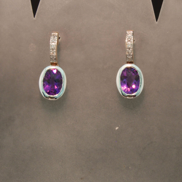 14K White and Rose Gold Amethyst and Diamond Earrings